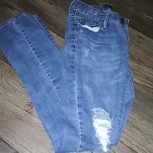 Medium Blue Mid-Low Rise Stressed Jeans